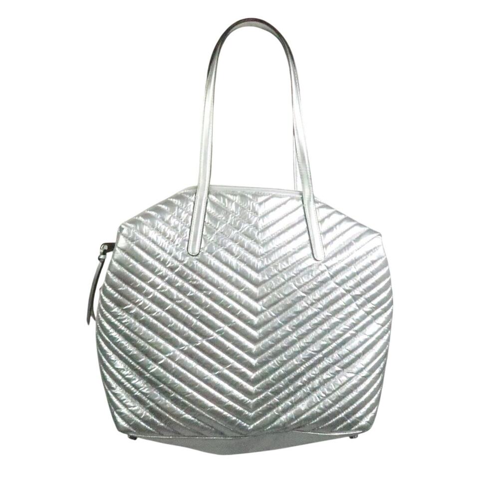 Rebecca Minkoff Metallic Silver Chevron Quilted Nylon Tote Bag Purse